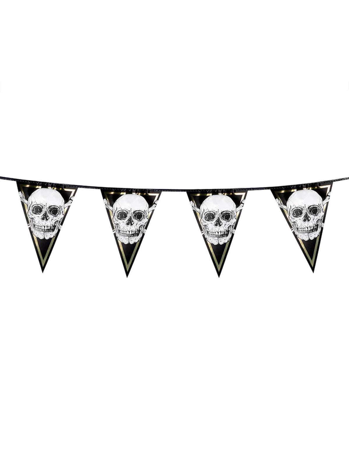 Vue d'ensemble de la guirlande de fanions en plastique Pirate Jolly Roger