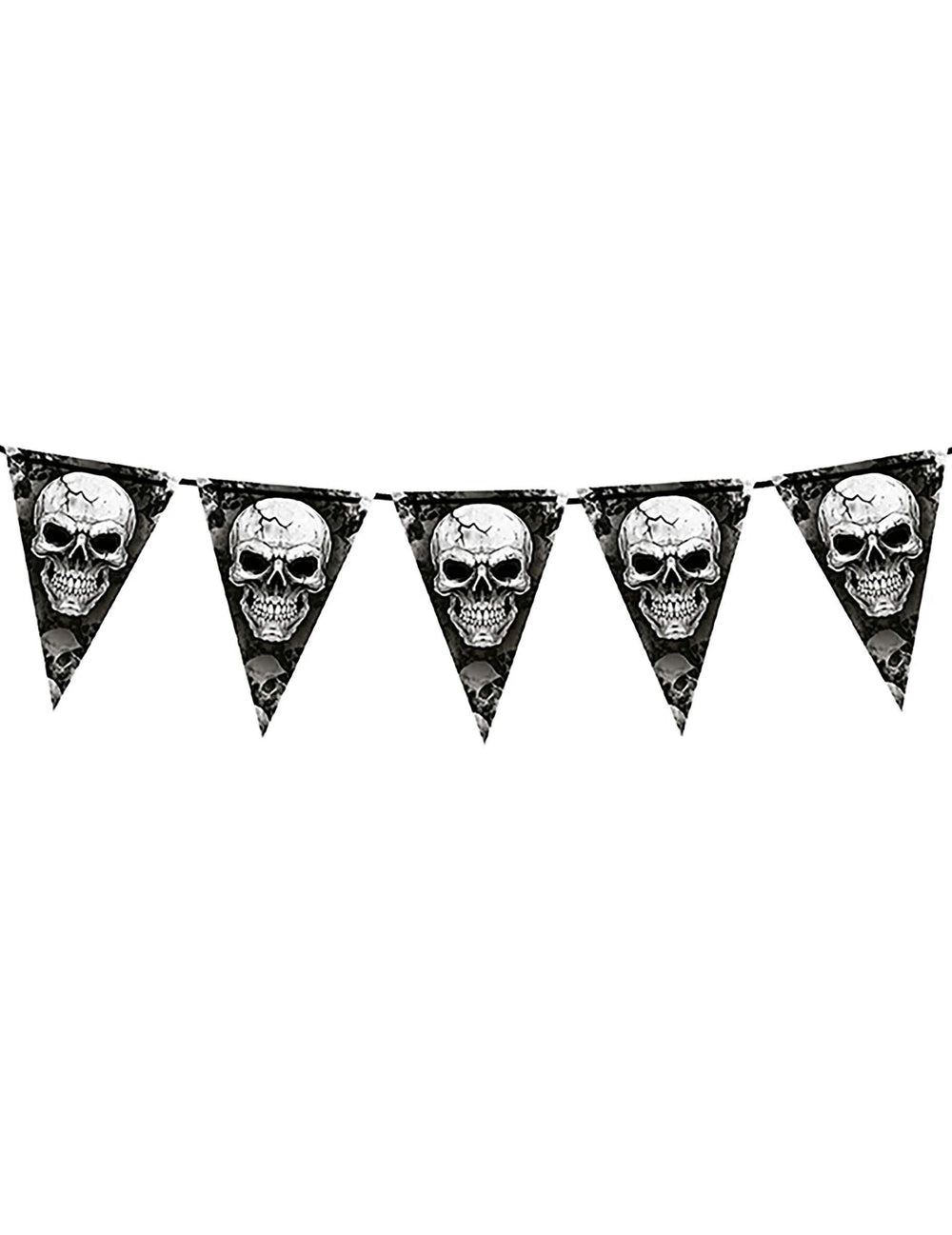 Guirlande à fanions tête de mort pour décoration noire et blanche