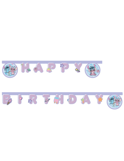 Guirlande articulée Happy Birthday Angel et Stitch mauve