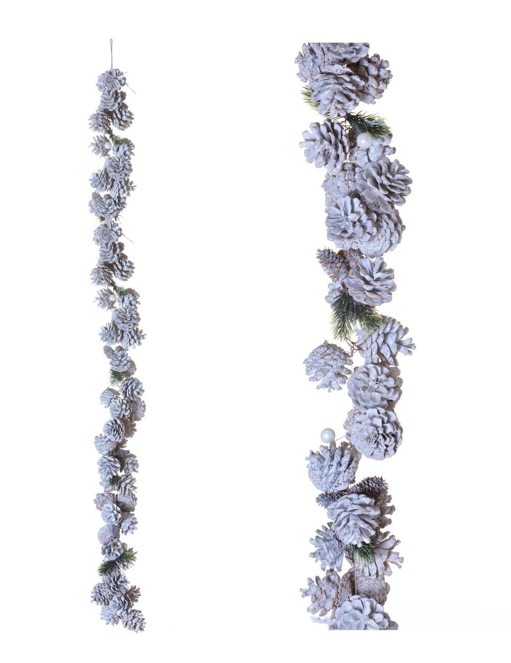 Guirlande de pommes de pin givrées sapin polaire blanc et enneigé