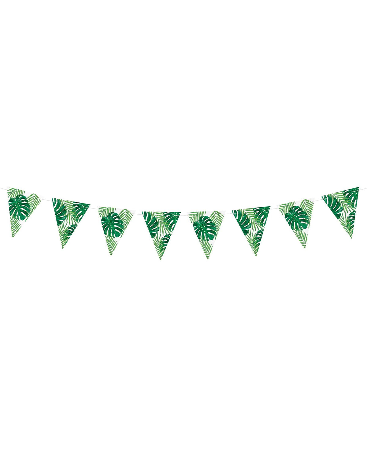 Guirlande de fanions feuilles tropicales pour fête vert et blanc en carton