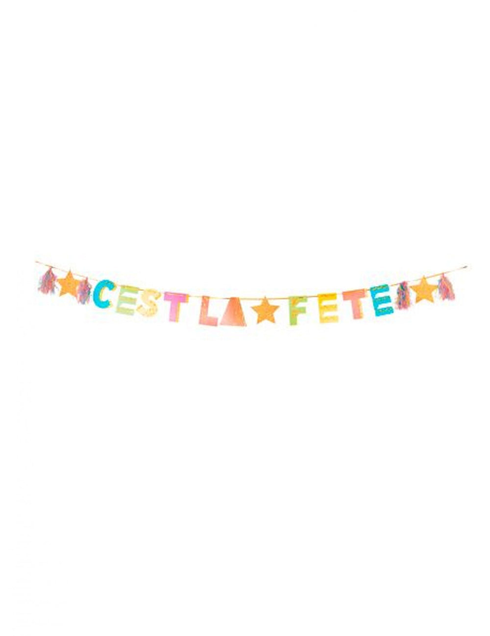 Guirlande en carton c'est la fête pour anniversaire multicolore avec paillettes dorées