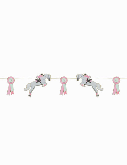 Guirlande en carton cheval pour anniversaire équitation grise et rose
