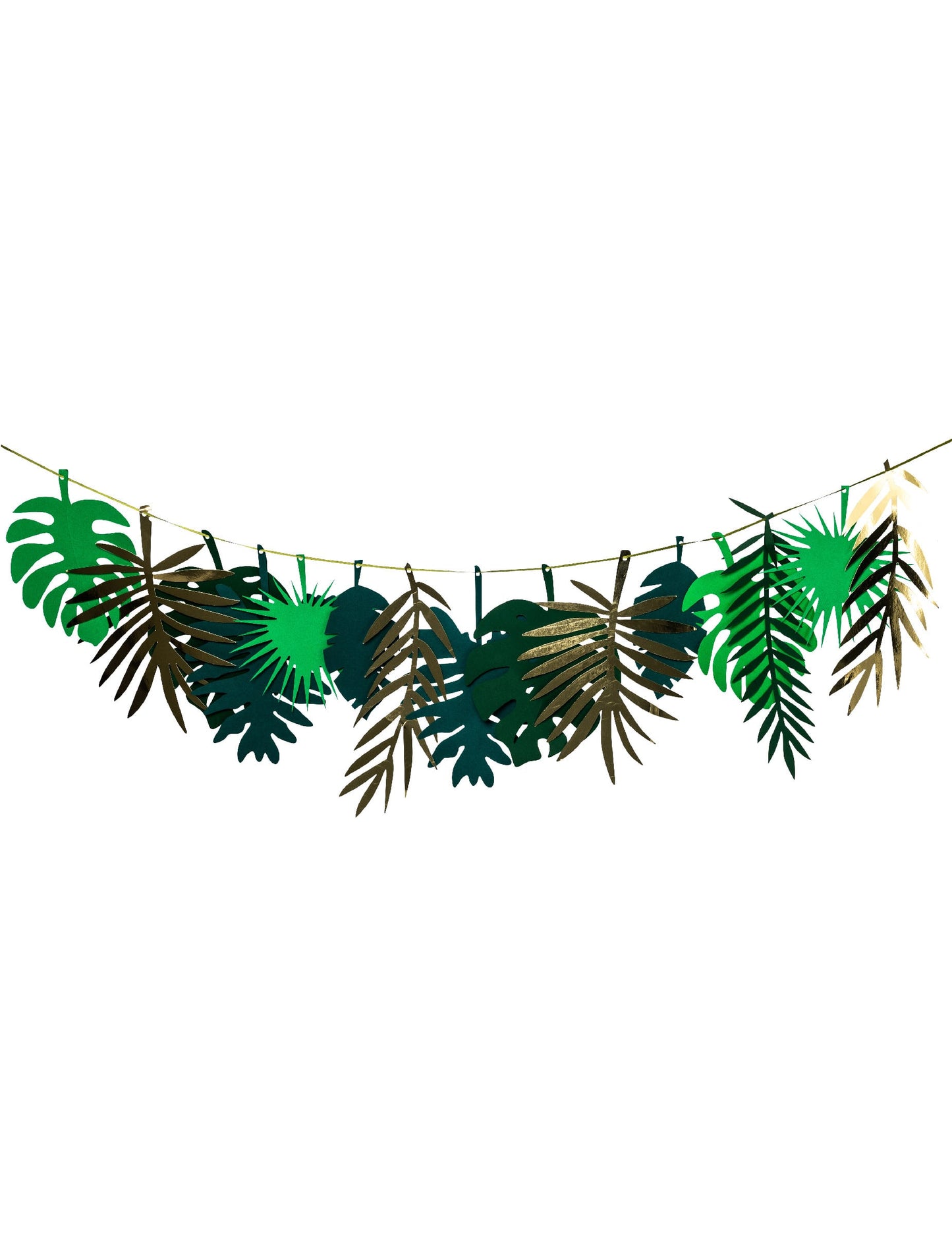 Guirlande en carton feuilles tropicales pour fête dorée et dégradé de vert