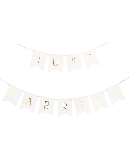 Guirlande en carton just married pour mariage blanche et dorée