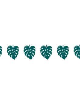 Détail des feuilles de monstera de la guirlande en carton tropical chic