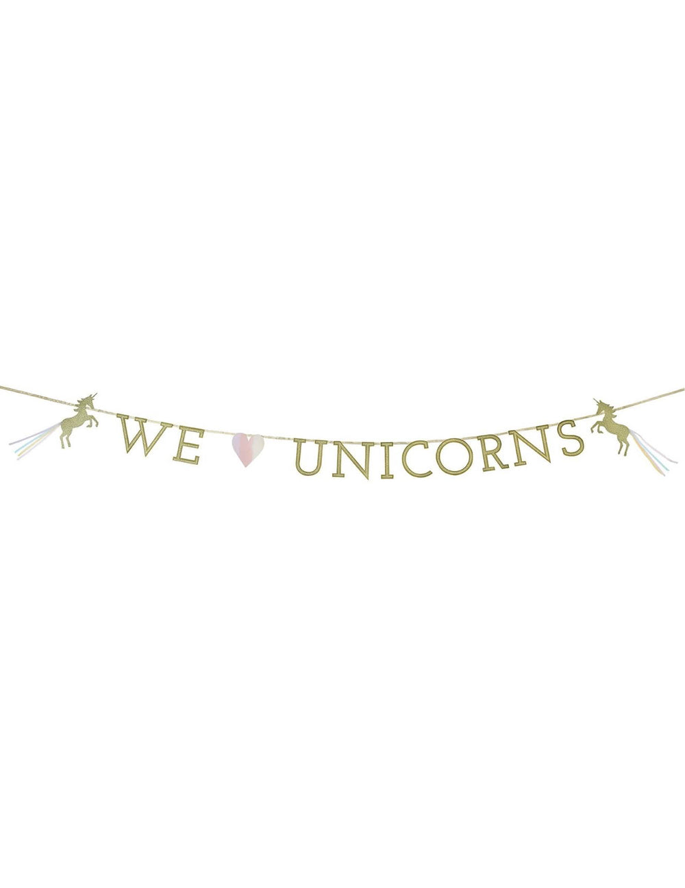 Guirlande en carton we love unicorns pour anniversaire dorée