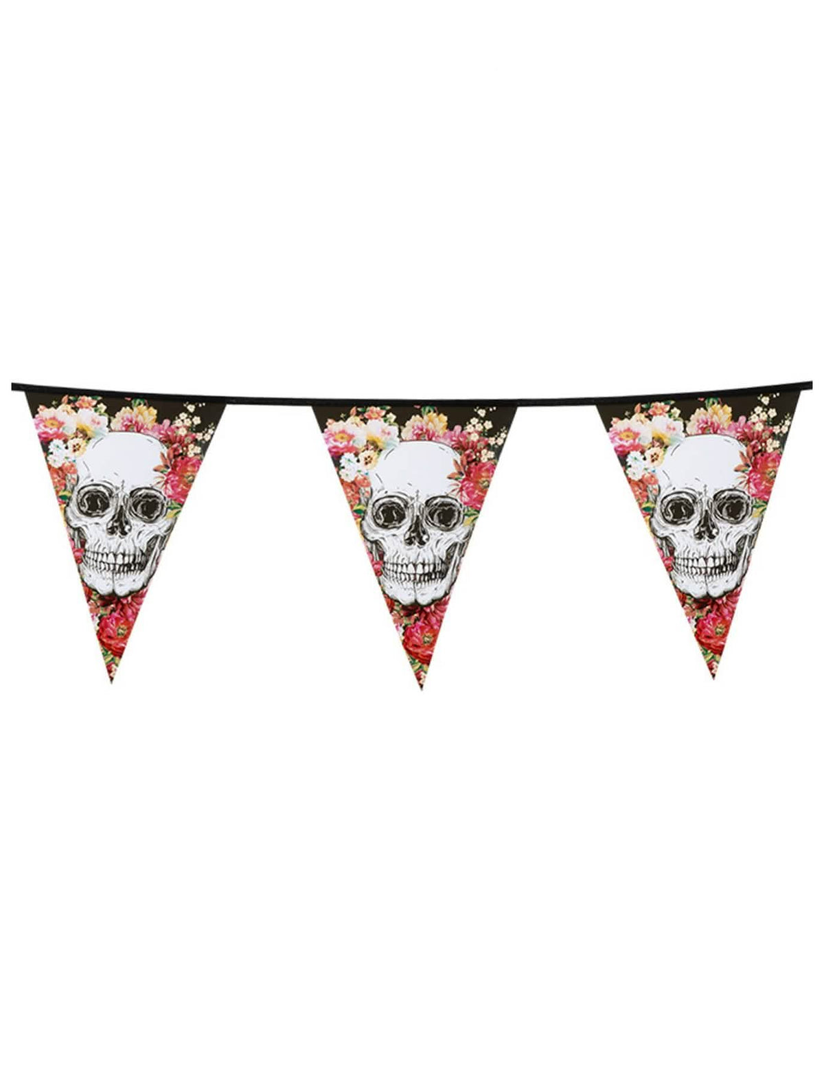 Guirlande en plastique squelette fleuri pour fête noir