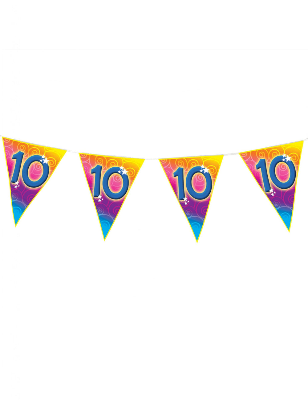 Guirlande fanions âge 10 ans pour anniversaire multicolore avec chiffres bleus