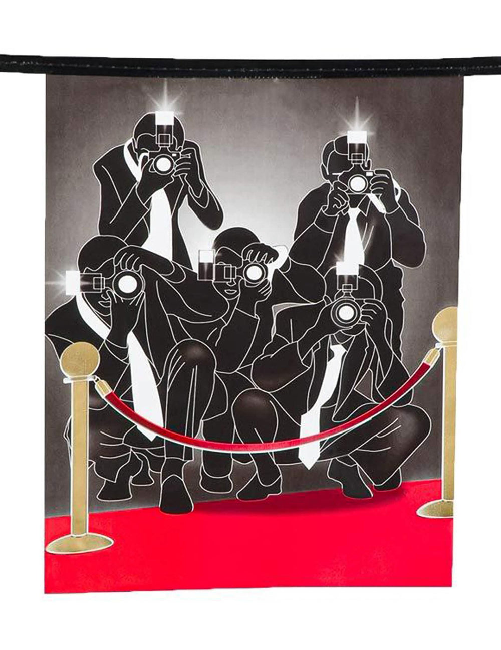 Détail du fanion avec silhouettes de paparazzi de la guirlande fanions papier VIP pour décoration cinéma