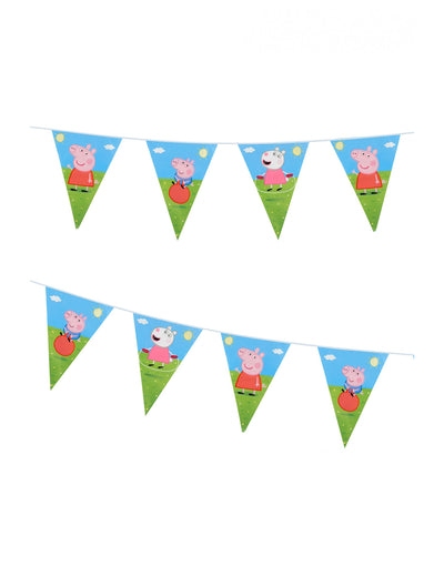 Guirlande de fanions en plastique Peppa Pig pour enfant bleue