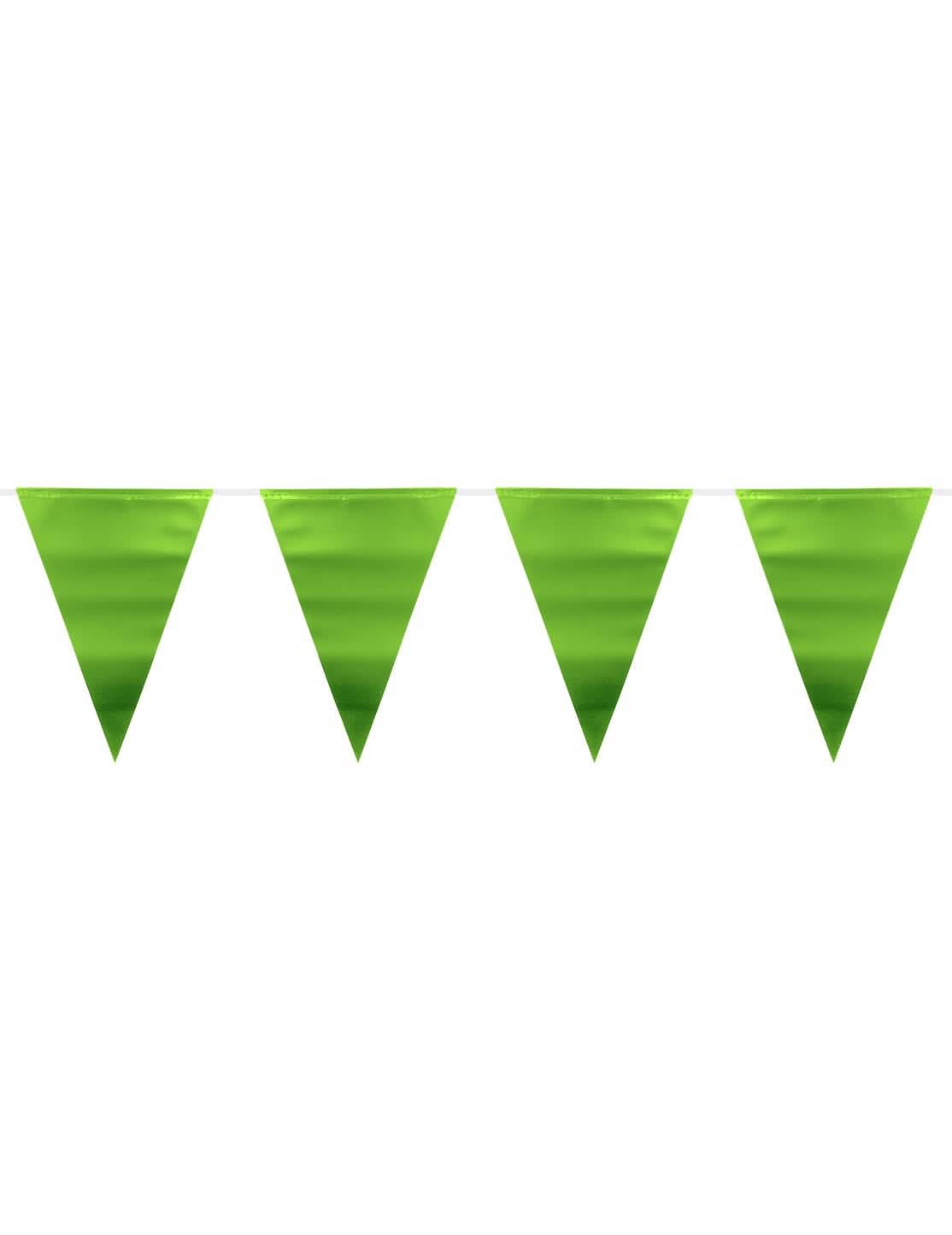 Guirlande met groene metallic vlaggetjes voor een feest, groene glans
