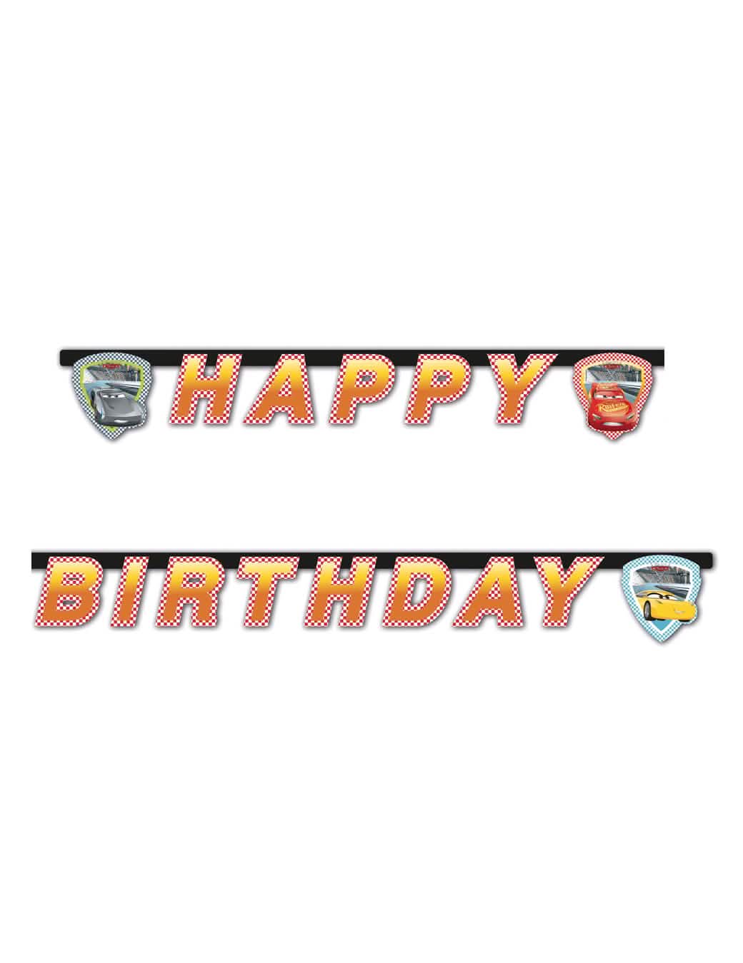 Guirlande Happy Birthday Cars 3™ pour enfant rouge à motifs damiers