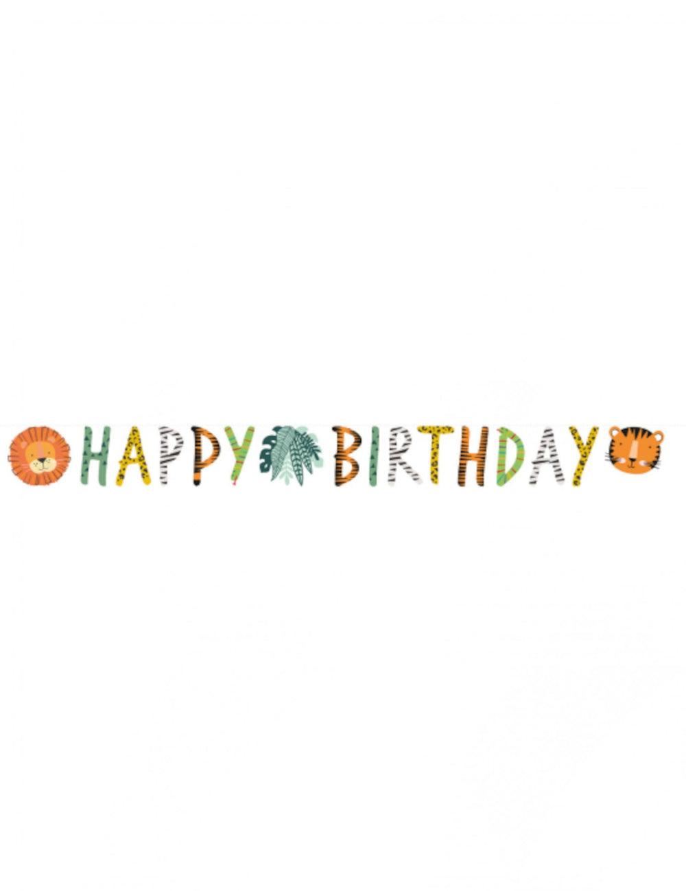 Détail des motifs lion et tigre de la guirlande happy birthday get wild safari