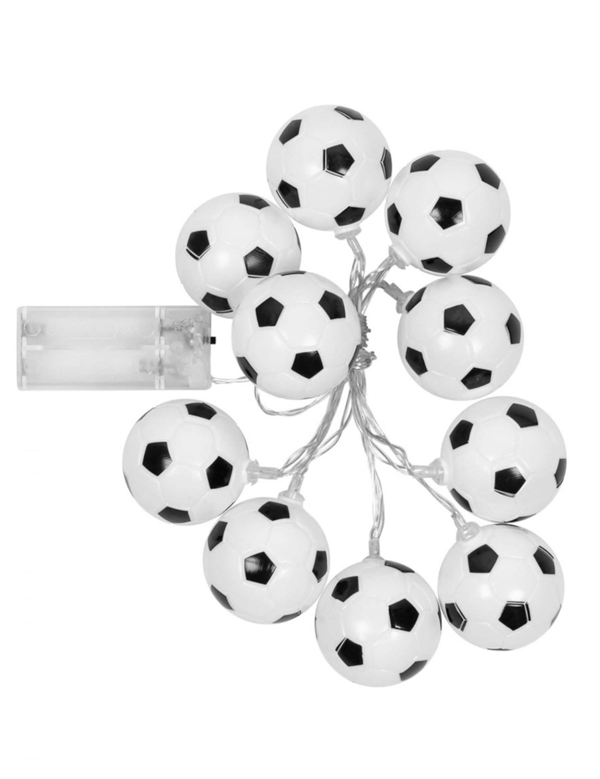 Vue du boîtier à piles de la guirlande lumineuse ballons de foot