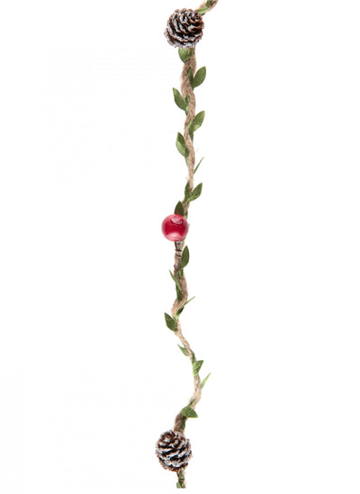 Guirlande naturelle sapin et pommes de pin pour décoration rouge avec baies et neige
