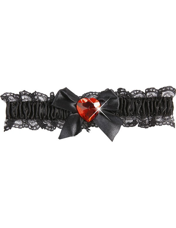 Jarretière sexy dentelle noire cœur rouge pour femme noire avec cœur rouge