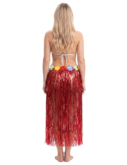 Jupe hawaïenne longue rouge adulte