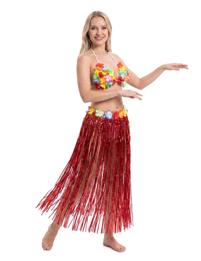 Jupe hawaïenne longue rouge adulte