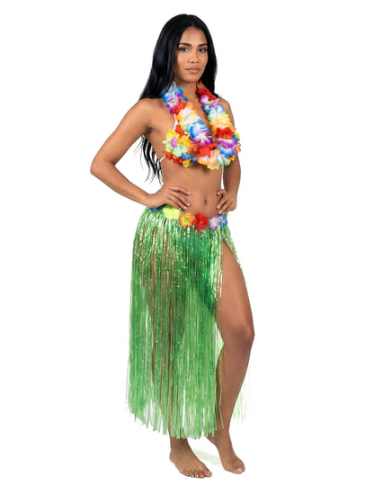 Jupe hawaïenne longue verte adulte