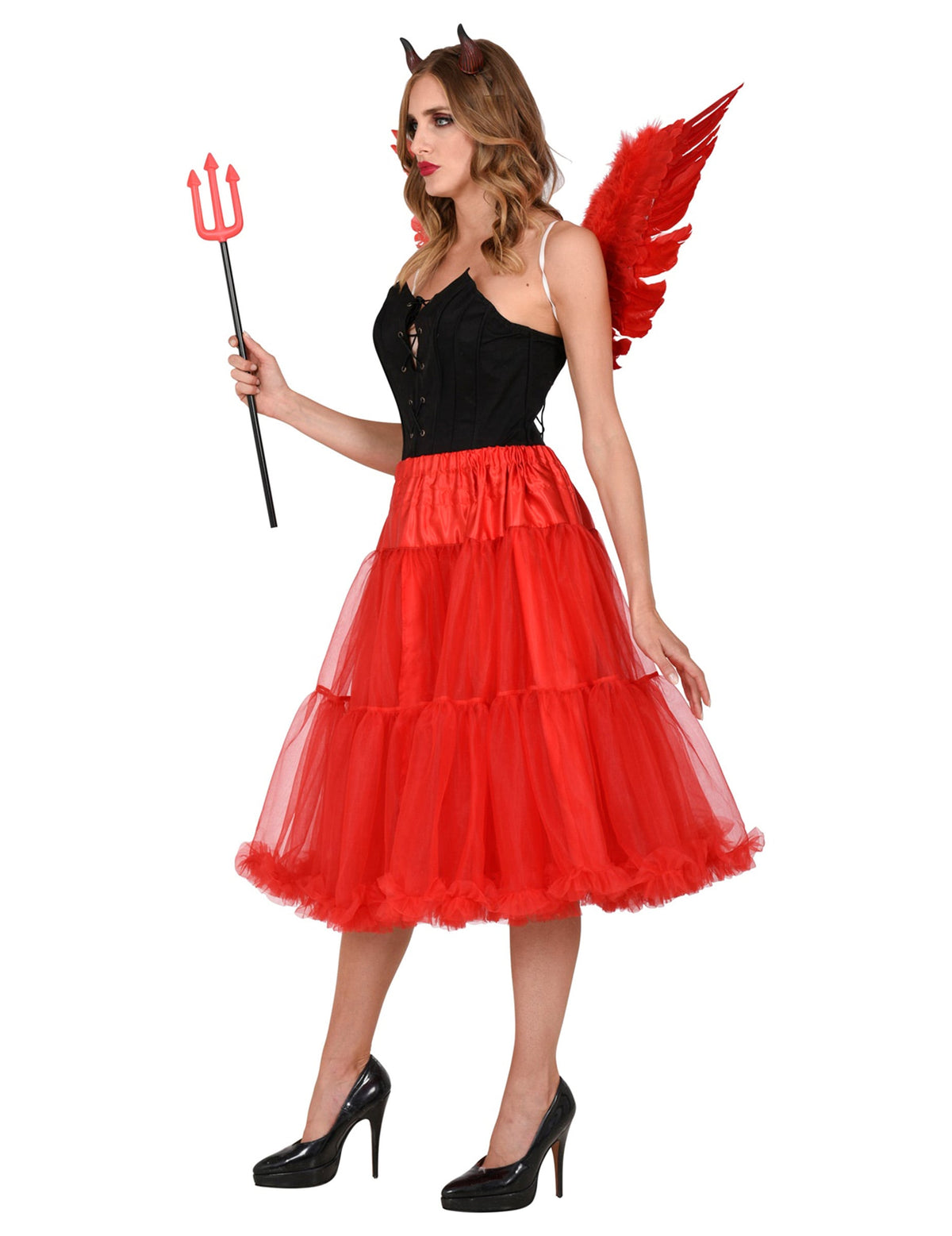 Vue de profil du jupon en tulle pour femme rouge de 65 cm