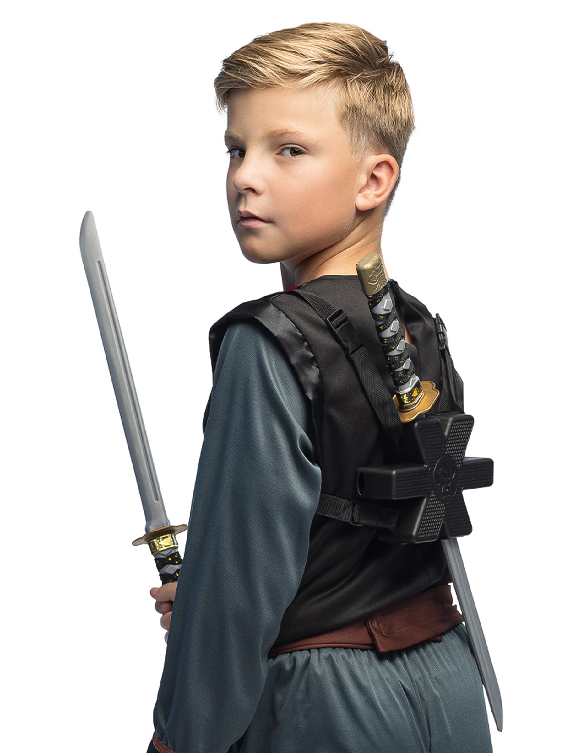Vue de dos du Kit 2 sabres ninja avec support