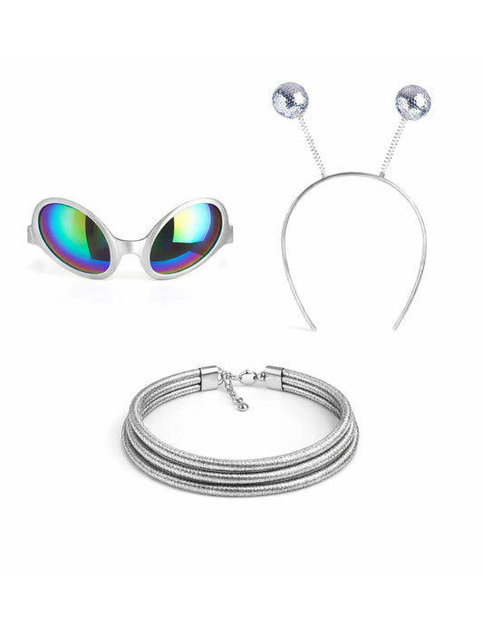 Kit accessoires alien argenté adulte