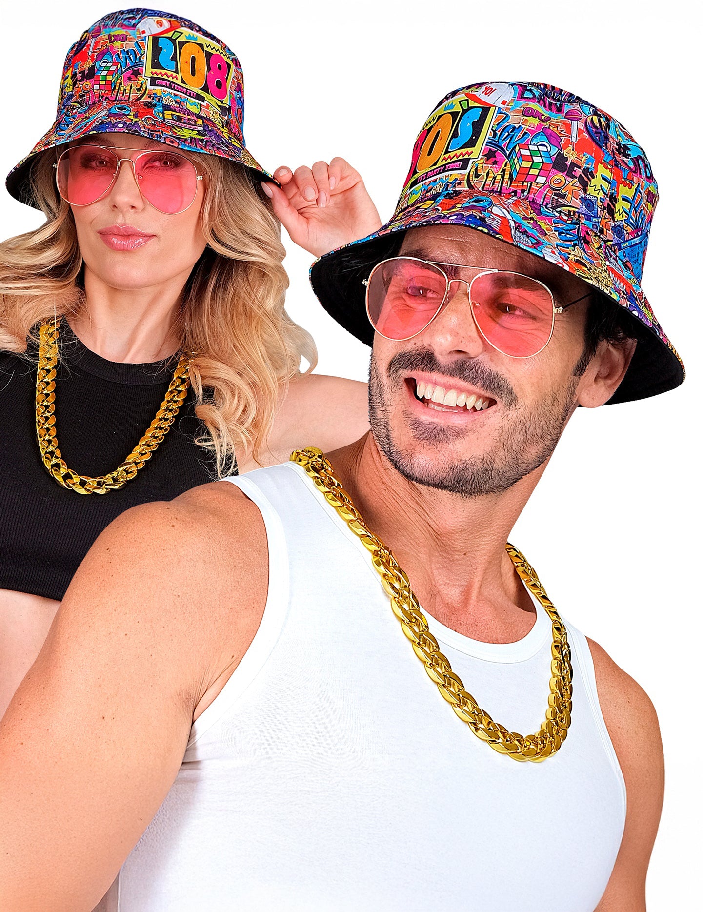 Vue de face portée du Kit accessoires années 80 pour adulte