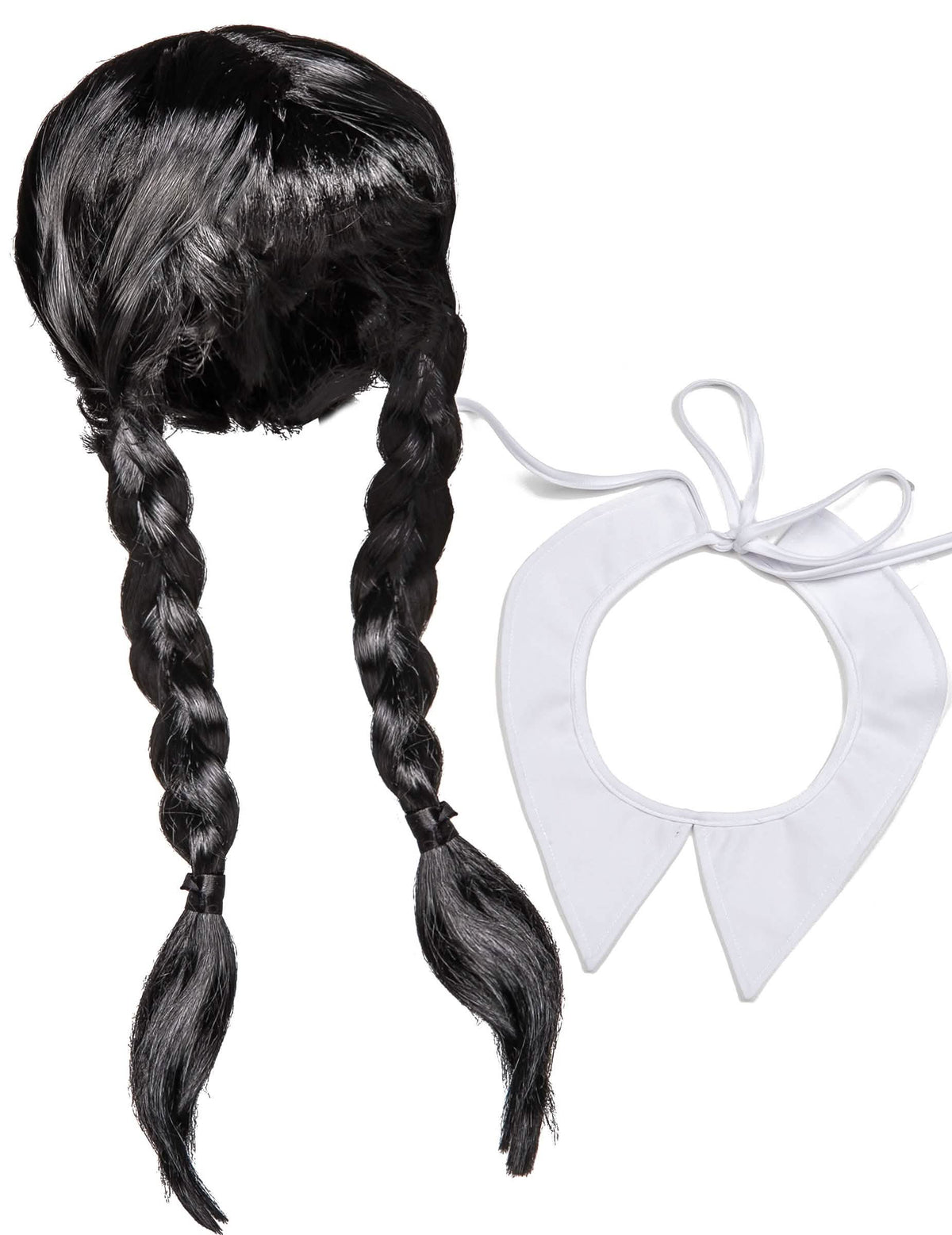 Kit accessoires écolière gothique pour femme avec perruque noire à tresses et col blanc