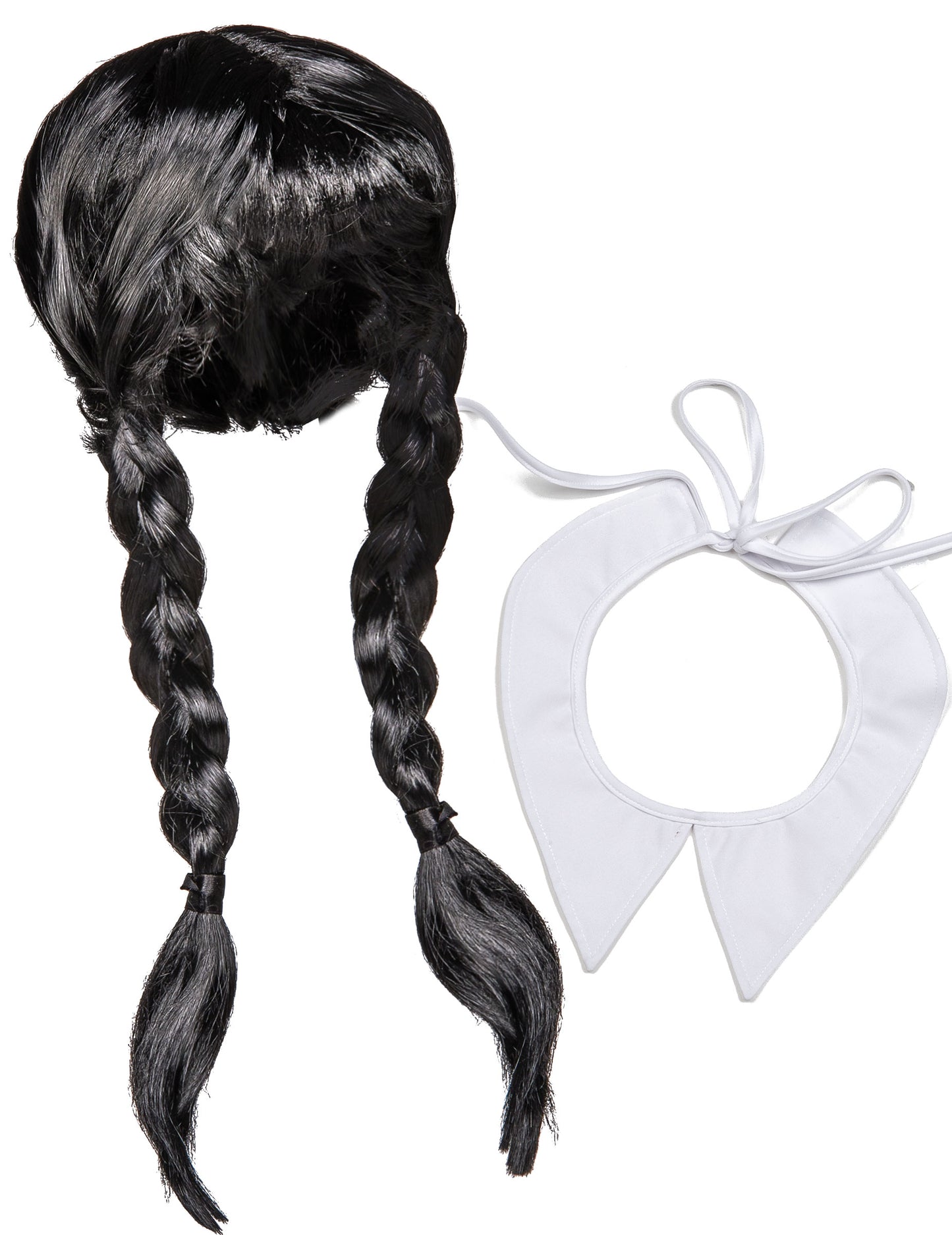 Kit accessoires écolière gothique pour femme avec perruque noire à tresses et col blanc