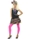 Kit années 80 fluo léopard pour femme avec jupe multicolore et leggings rose fluo