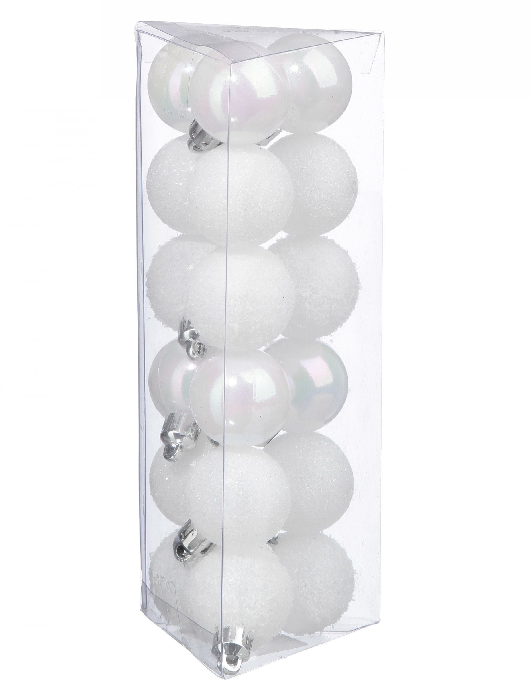Lot de 18 mini boules de Noël blanches pailletées et mates