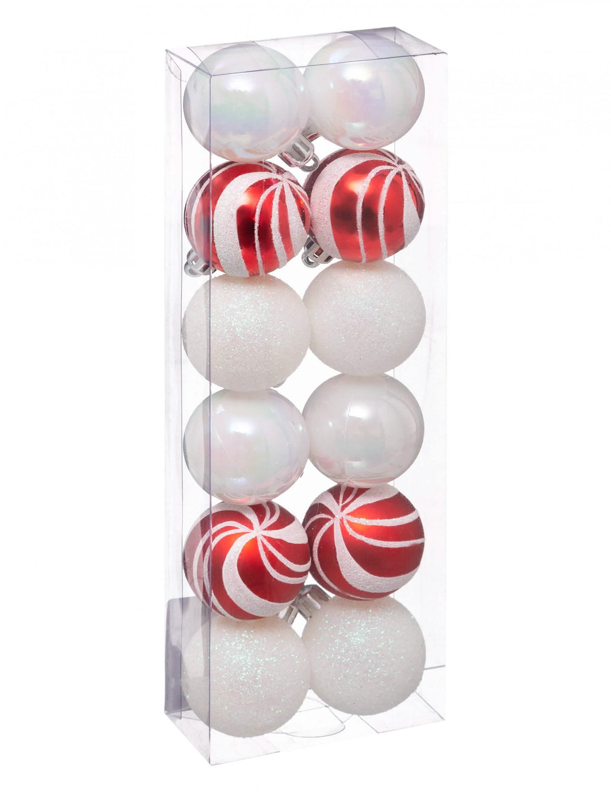 Mini kerstmisballetjes voor decoratie in wit en rood met glitters