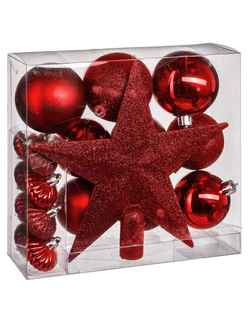 Kit décorations de sapin pour fête rouge 18 pièces brillantes et mat