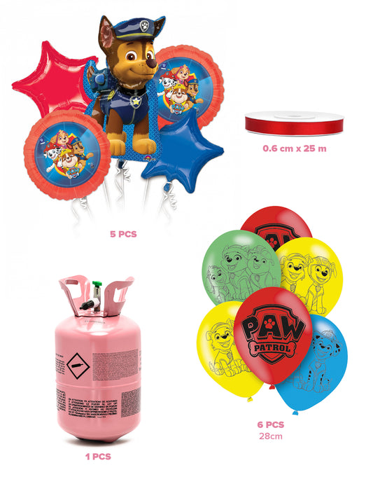 Kit bouteille d'hélium avec 11 ballons Pat Patrouille™ et ruban