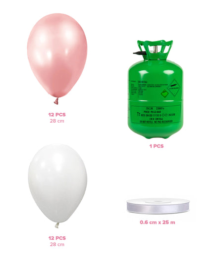 Kit bouteille d'hélium avec 12 ballons rose gold 12 ballons blancs et ruban