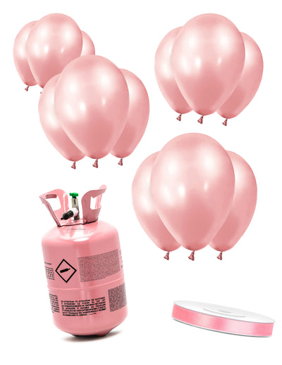 Kit bouteille d'hélium avec 12 ballons rose gold et ruban satin