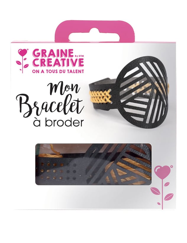 Kit bracelet à broder motifs géométriques pour adulte cuir noir