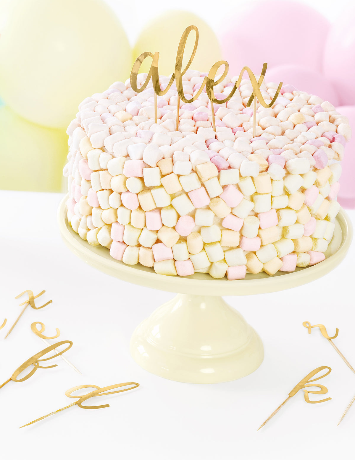 Houten cake topper letters kit goud metallic voor taart