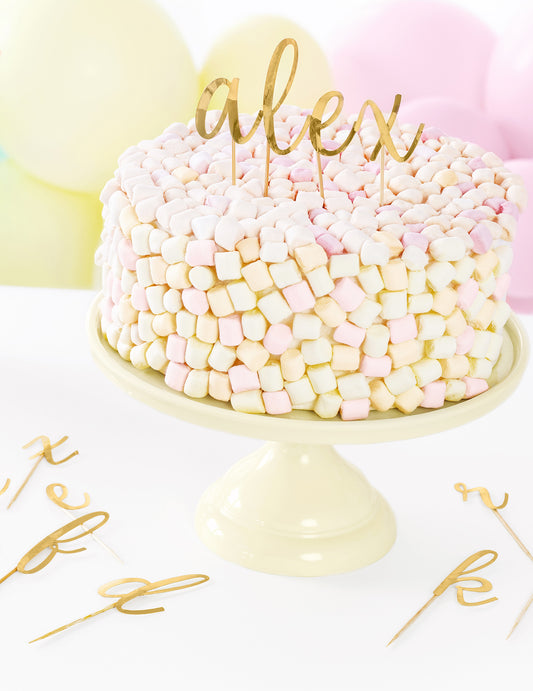 Houten cake topper letters kit goud metallic voor taart