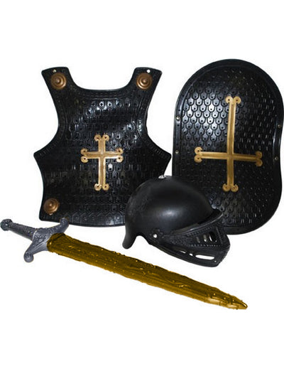 Kit de chevalier noir pour enfant noir et doré avec bouclier et épée