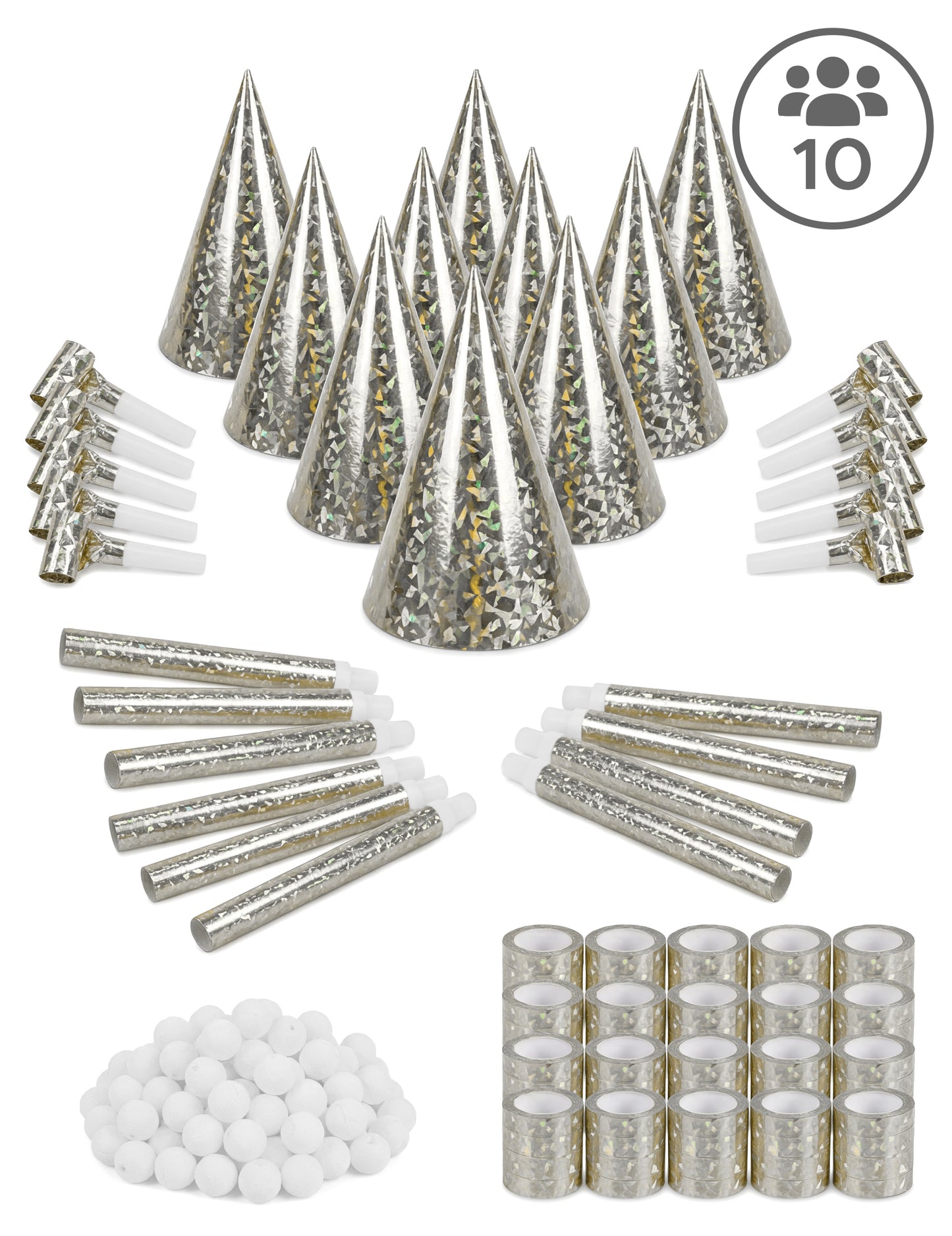 Kit cotillons argentés pour 10 personnes argenté et blanc