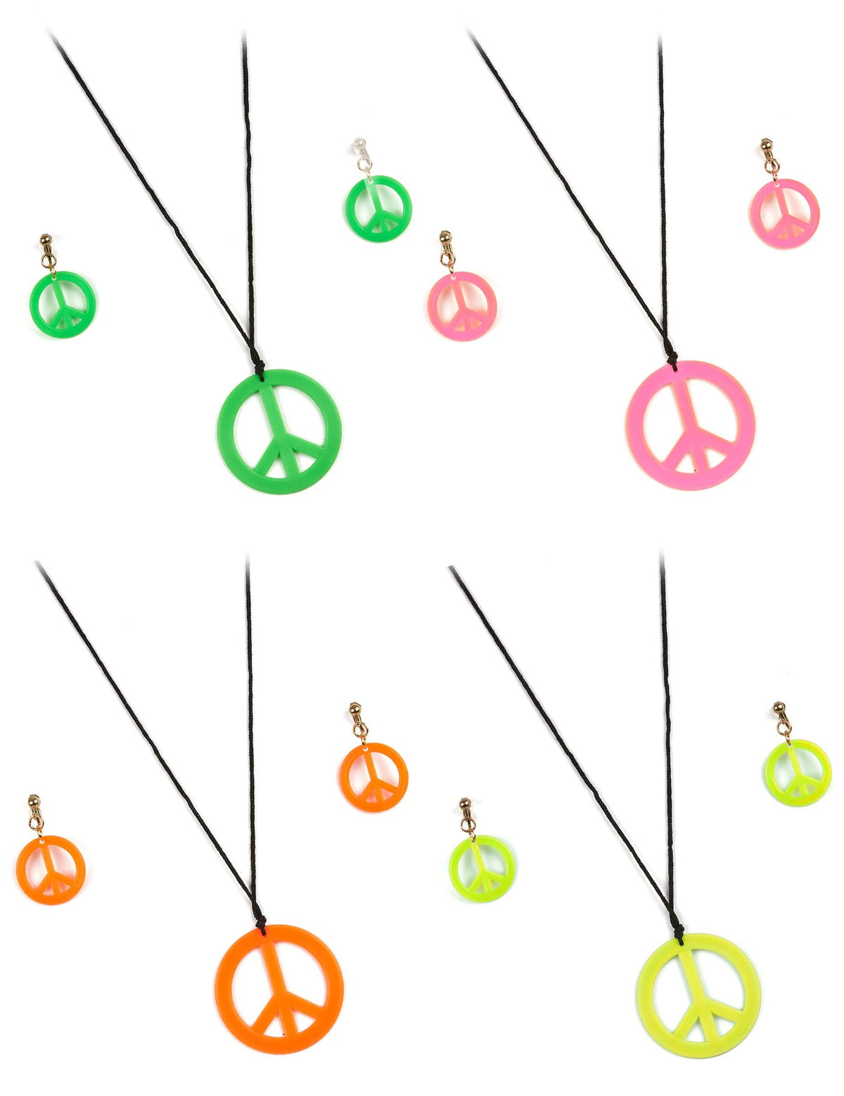 Hippiekit voor volwassenen multicolor neon met ketting en oren peace and love