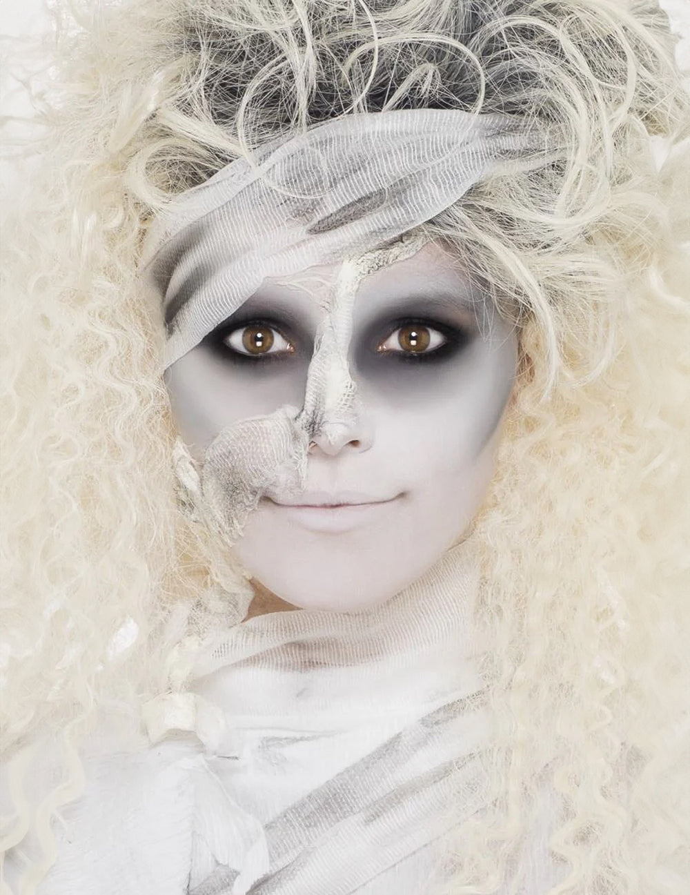 Kit maquillage momie pour adulte gris et blanc avec bandages