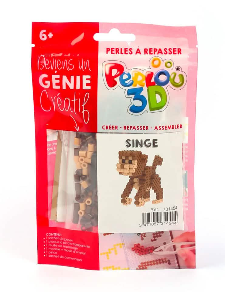 Vue de l'emballage du kit perles à repasser 3d singe