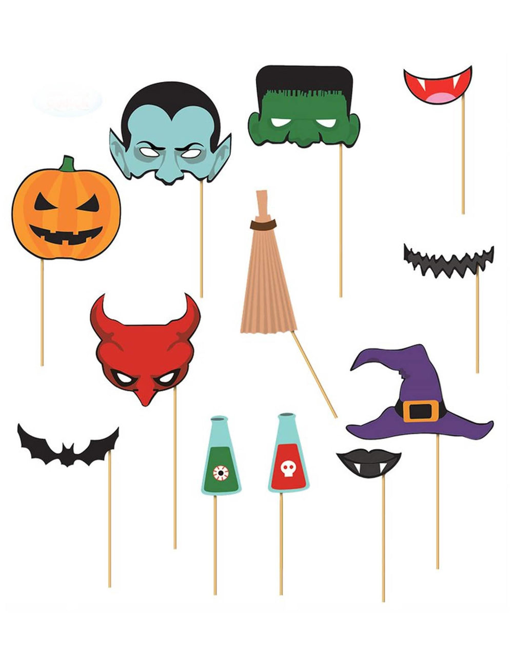 Kit photobooth 12-delig halloween multicolor op stokjes