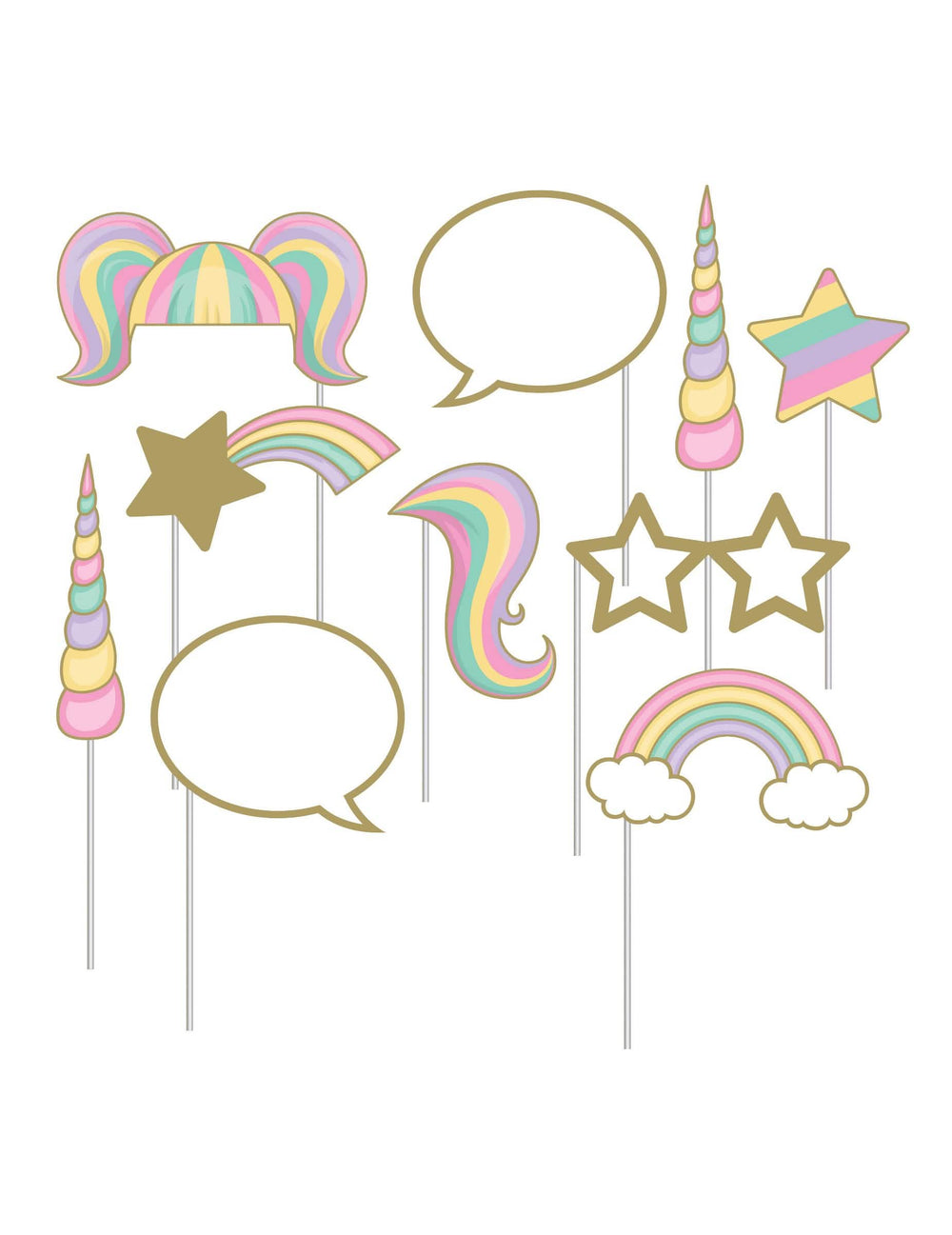 Kit photobooth licorne 10 pièces accessoires pastel et doré