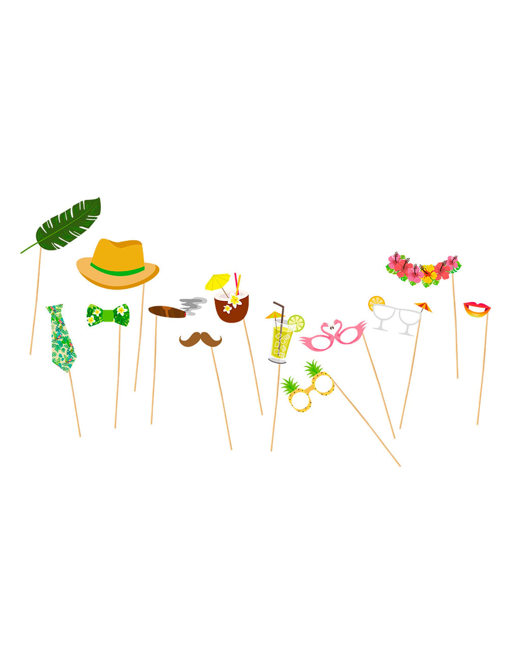 Kit photobooth vacances sous les tropiques pour fête multicolore de 13 pièces