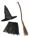 Kit de sorcière pour fille noir avec chapeau tutu pailleté et balai