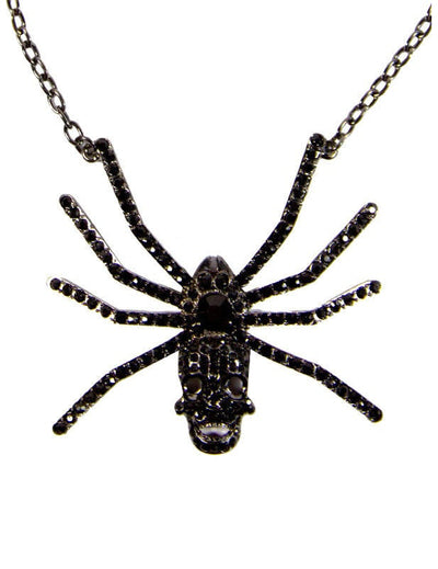 Collier crâne d'araignée pour adulte noir à strass